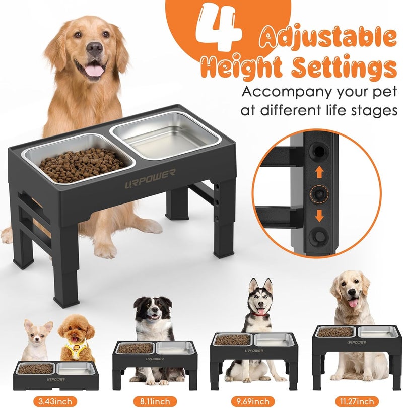 URPOWER Elevated Dog Bowls 4 Height Adjustable Raised Stand with 2 Large Stainless Steel Dog Food and Water Bowl for Small, Medium, Large Dogs and Pets - Image 2
